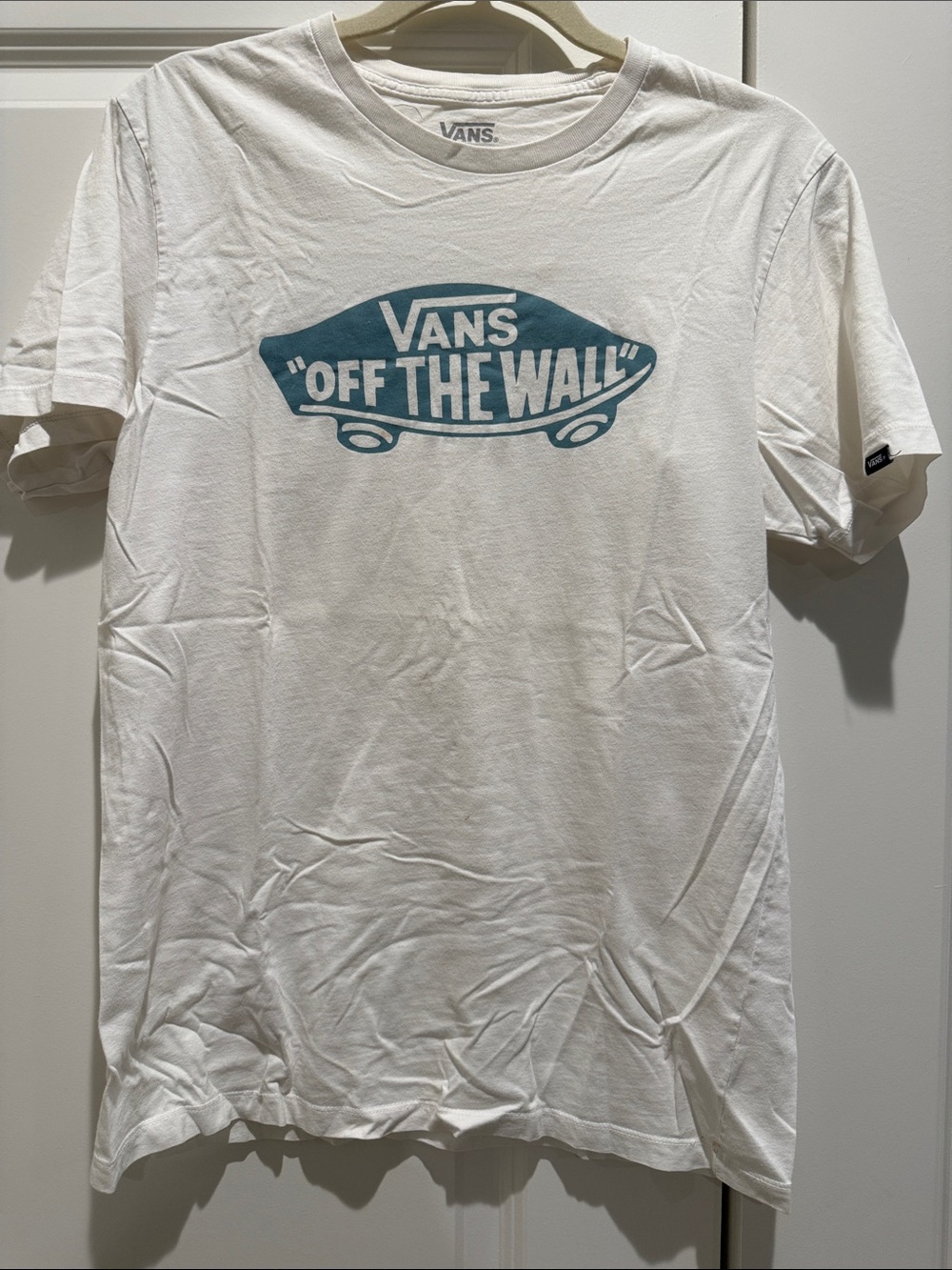 Vans White Short Sleeve Tee with Teal Skate Logo